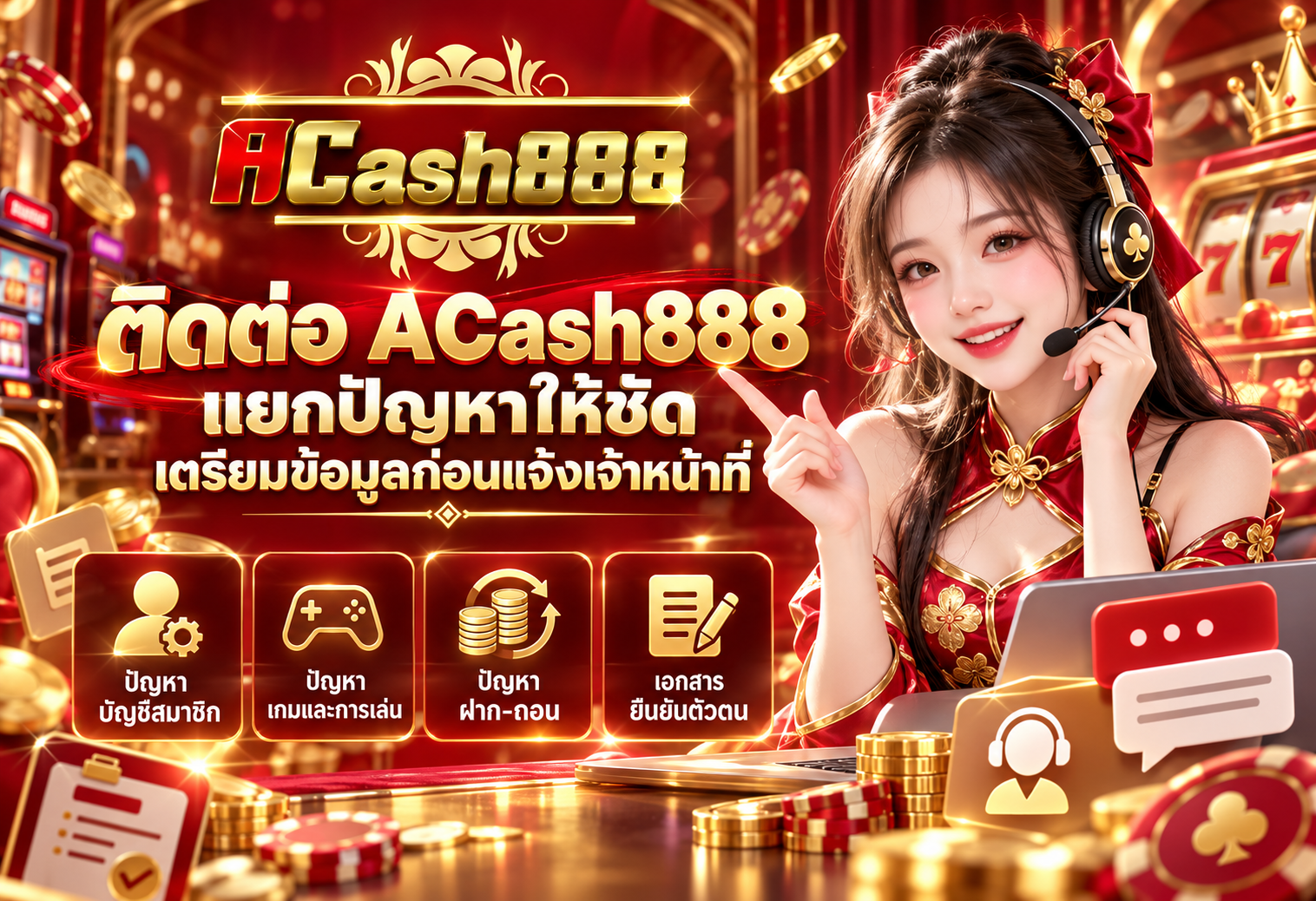 ACash888 แยกเส้นทางช่วยเหลือบัญชี เกม และธุรกรรม